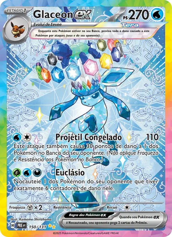 Carta Glaceon ex, número 150/131 da coleção Evoluções Prismáticas