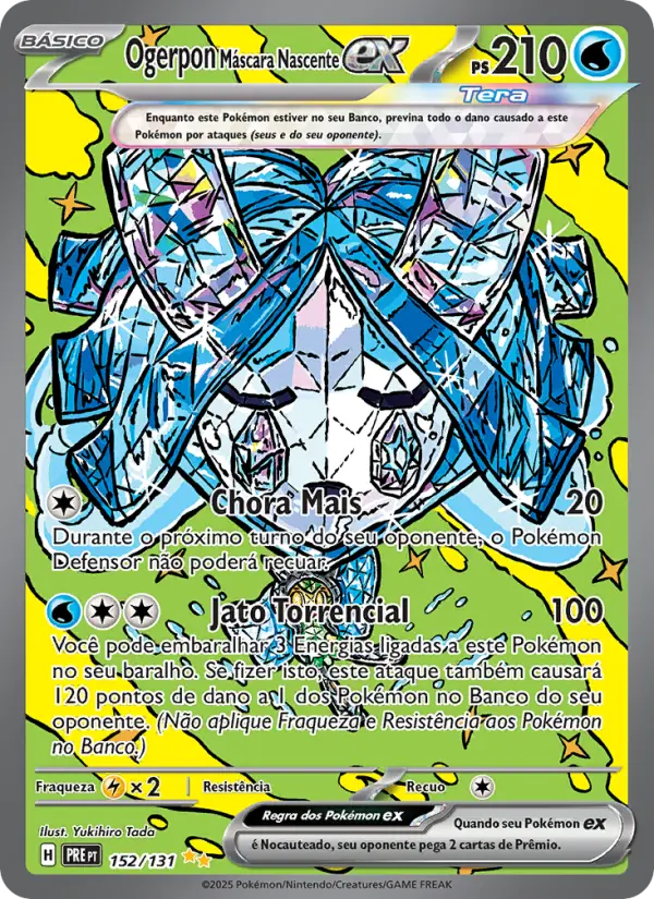Carta Ogerpon Máscara Nascente ex, número 152/131 da coleção Evoluções Prismáticas