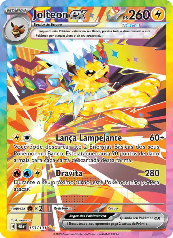 Carta Jolteon ex, número 153/131 da coleção Evoluções Prismáticas