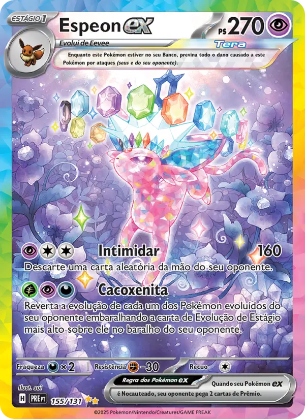 Carta Espeon ex, número 155/131 da coleção Evoluções Prismáticas