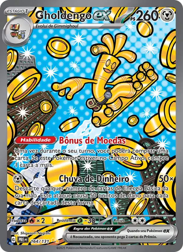 Carta Gholdengo ex, número 164/131 da coleção Evoluções Prismáticas