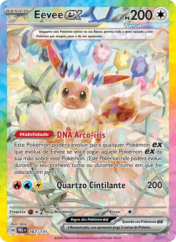 Carta Eevee ex, número 167/131 da coleção Evoluções Prismáticas