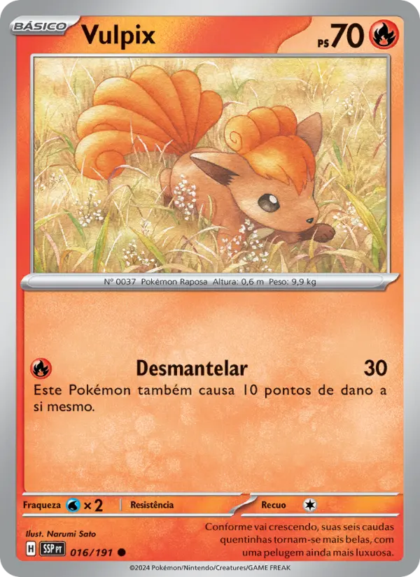 Carta Vulpix, número 016/191 da coleção Fagulhas Impetuosas