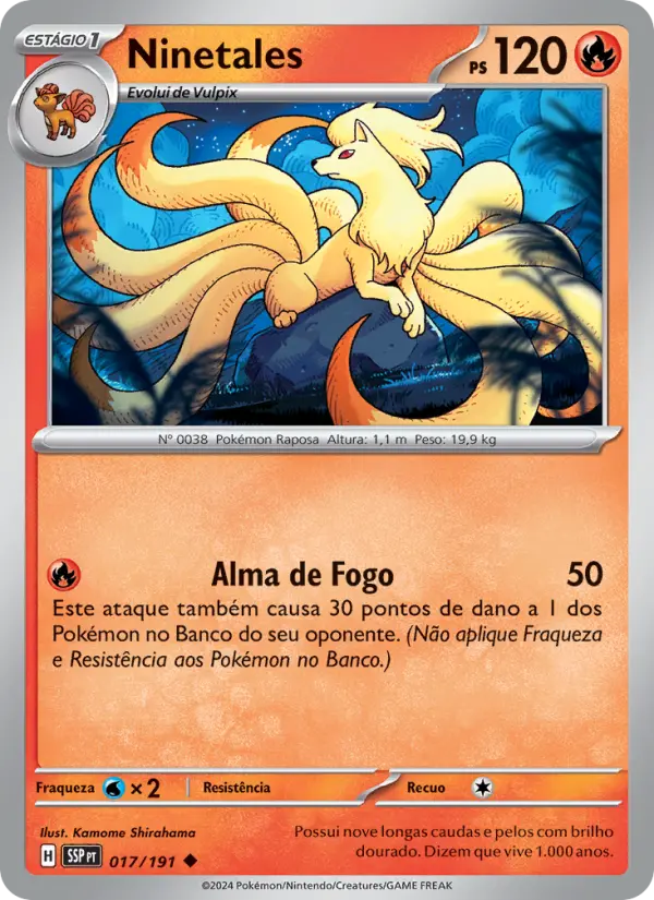 Carta Ninetales, número 017/191 da coleção Fagulhas Impetuosas
