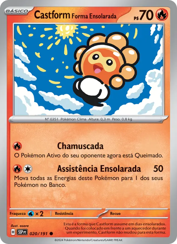 Carta Castform Forma Ensolarada, número 020/191 da coleção Fagulhas Impetuosas
