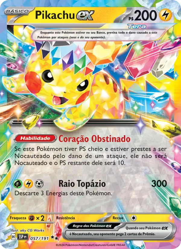 Carta Pikachu ex, número 057/191 da coleção Fagulhas Impetuosas