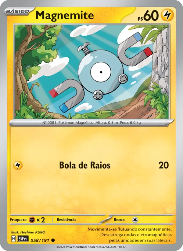 Carta Magnemite, número 058/191 da coleção Fagulhas Impetuosas