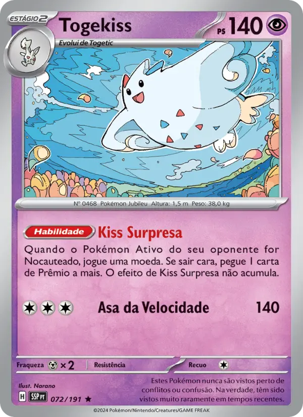 Carta Togekiss, número 072/191 da coleção Fagulhas Impetuosas
