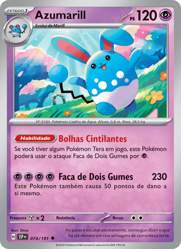 Carta Azumarill, número 074/191 da coleção Fagulhas Impetuosas
