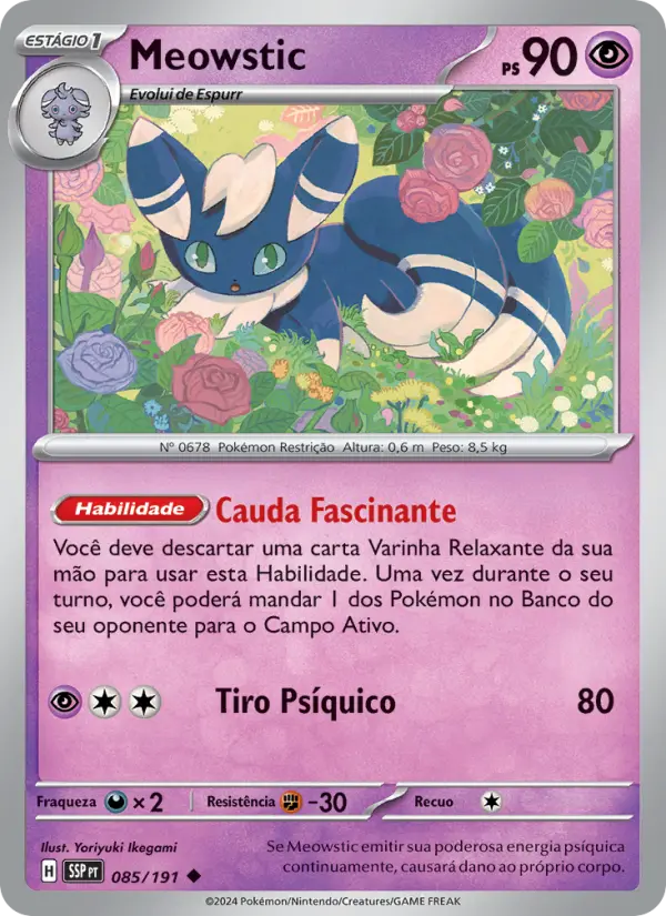 Carta Meowstic, número 085/191 da coleção Fagulhas Impetuosas