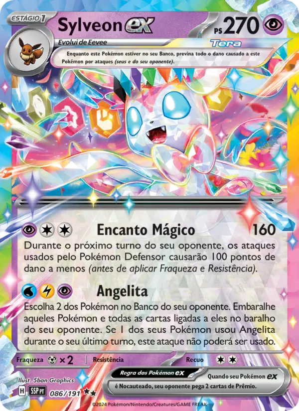 Carta Sylveon ex, número 086/191 da coleção Fagulhas Impetuosas