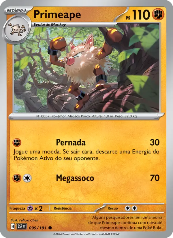 Carta Primeape, número 099/191 da coleção Fagulhas Impetuosas