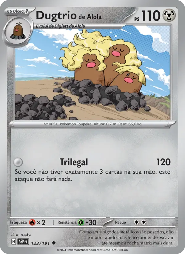 Carta Dugtrio de Alola, número 123/191 da coleção Fagulhas Impetuosas