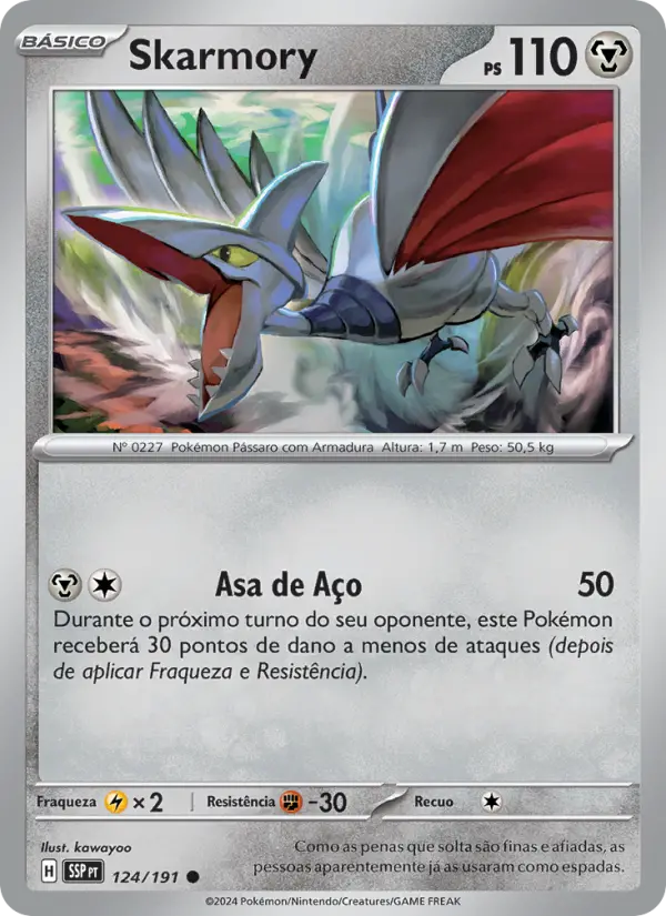 Carta Skarmory, número 124/191 da coleção Fagulhas Impetuosas