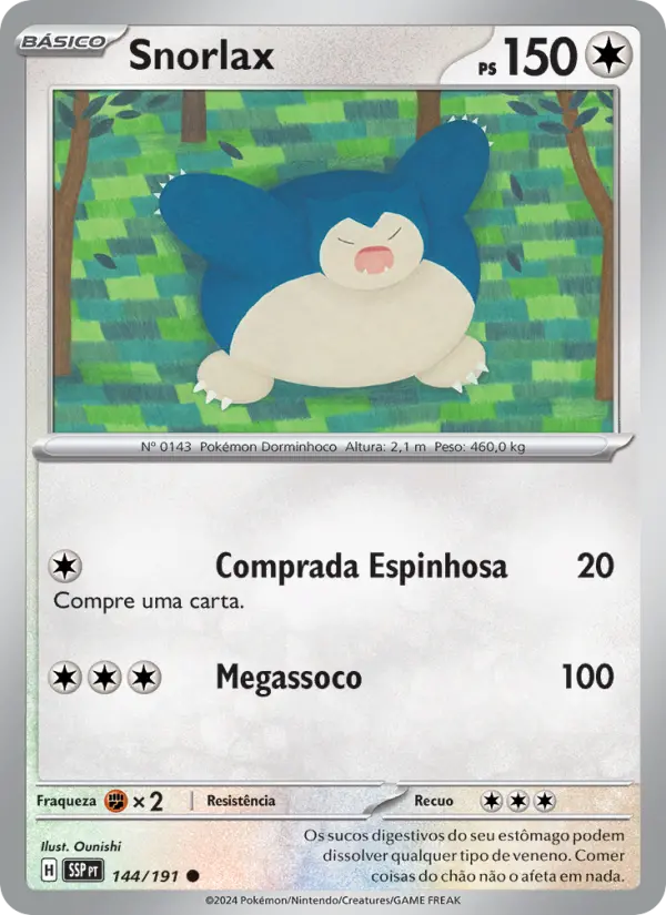 Carta Snorlax, número 144/191 da coleção Fagulhas Impetuosas