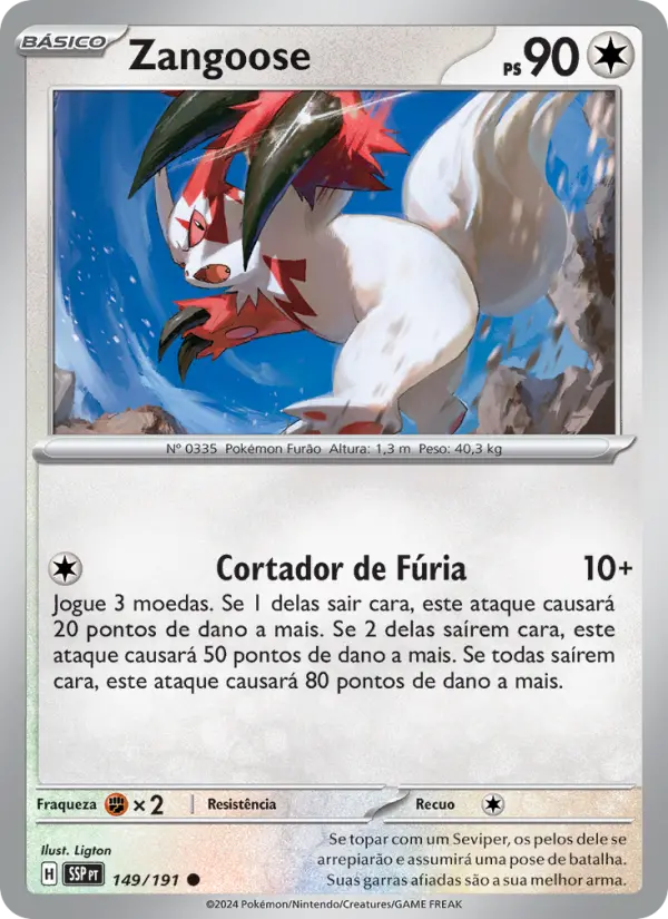 Carta Zangoose, número 149/191 da coleção Fagulhas Impetuosas