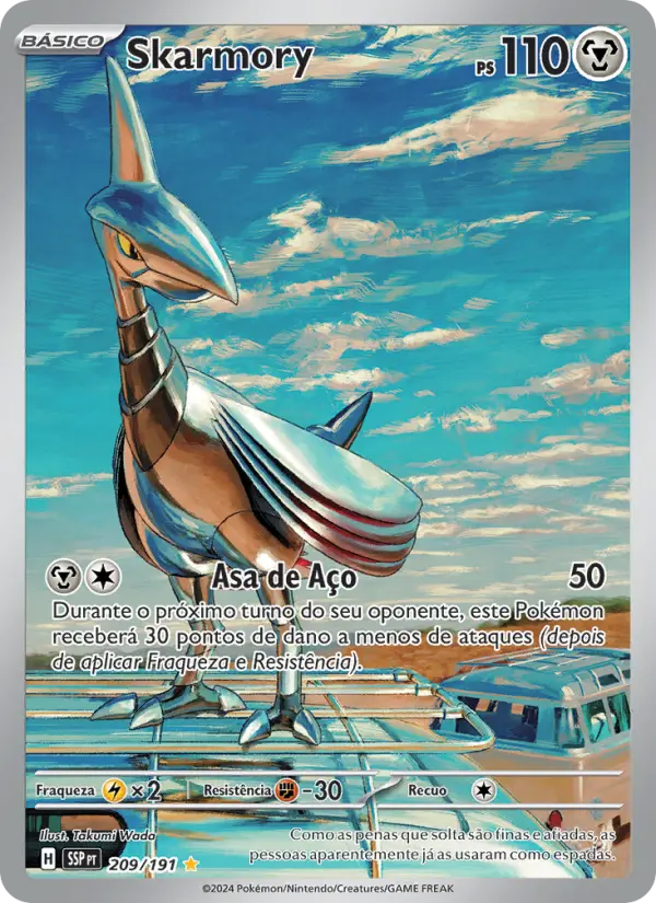 Carta Skarmory, número 209/191 da coleção Fagulhas Impetuosas