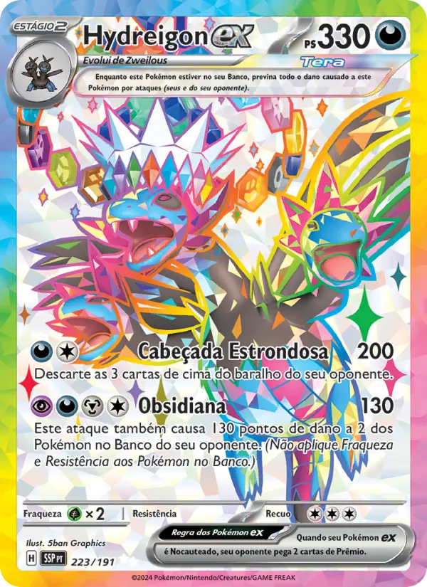 Carta Hydreigon ex, número 223/191 da coleção Fagulhas Impetuosas