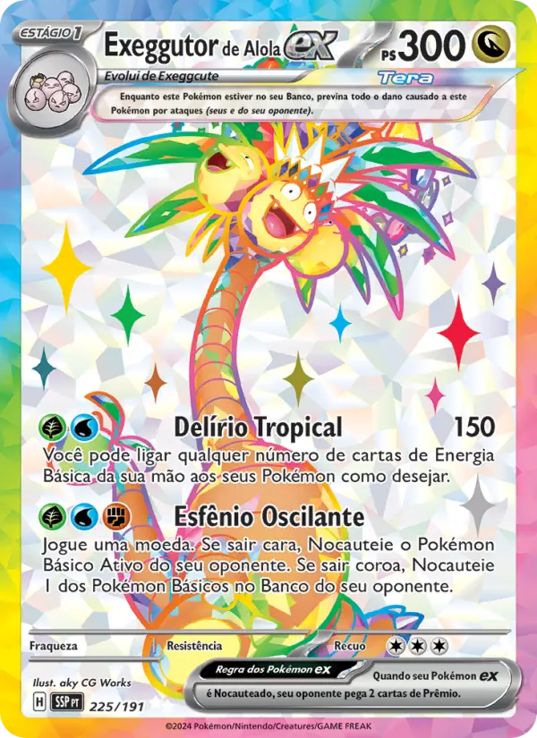 Carta Exeggutor de Alola ex, número 225/191 da coleção Fagulhas Impetuosas