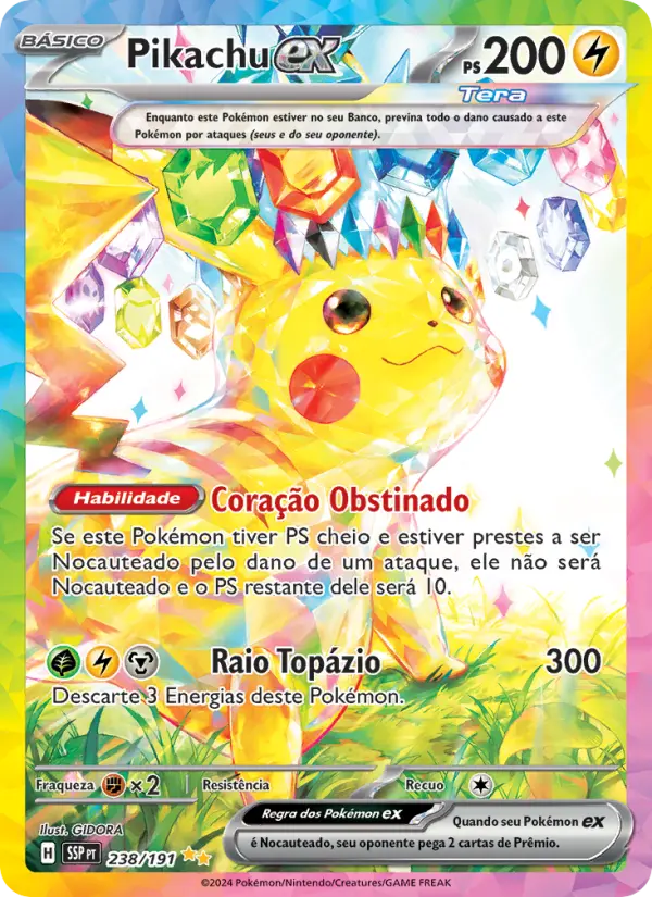 Carta Pikachu ex, número 238/191 da coleção Fagulhas Impetuosas