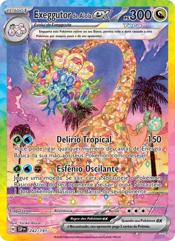 Carta Exeggutor de Alola ex, número 242/191 da coleção Fagulhas Impetuosas