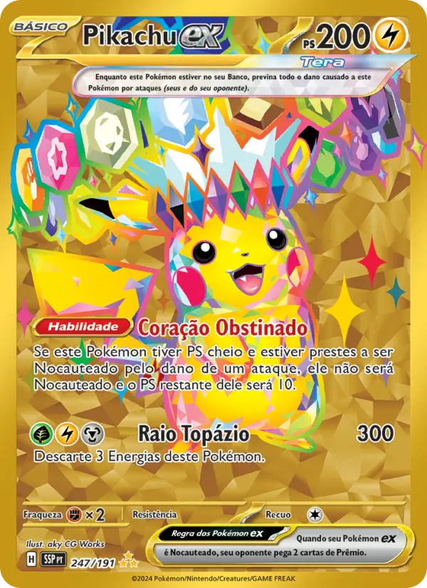 Carta Pikachu ex, número 247/191 da coleção Fagulhas Impetuosas