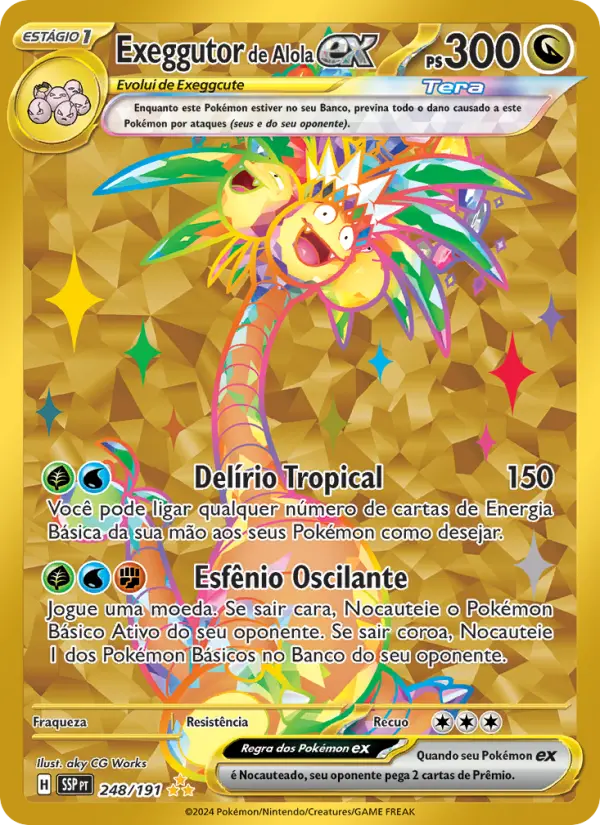 Carta Exeggutor de Alola ex, número 248/191 da coleção Fagulhas Impetuosas