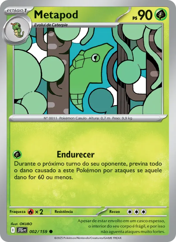Carta Metapod, número 002/159 da coleção Amigos de Jornada