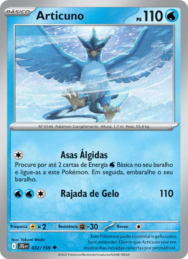 Carta Articuno, número 032/159 da coleção Amigos de Jornada