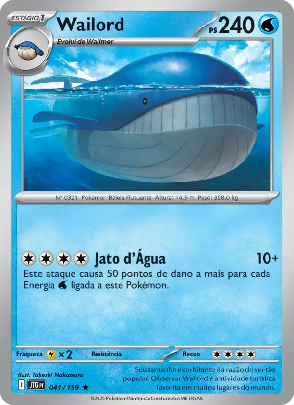 Carta Wailord, número 041/159 da coleção Amigos de Jornada