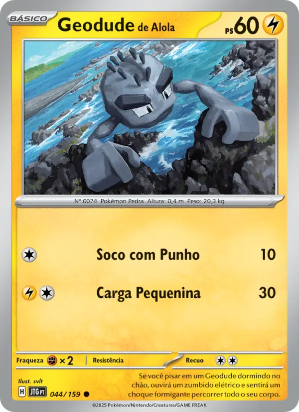 Carta Geodude de Alola, número 044/159 da coleção Amigos de Jornada