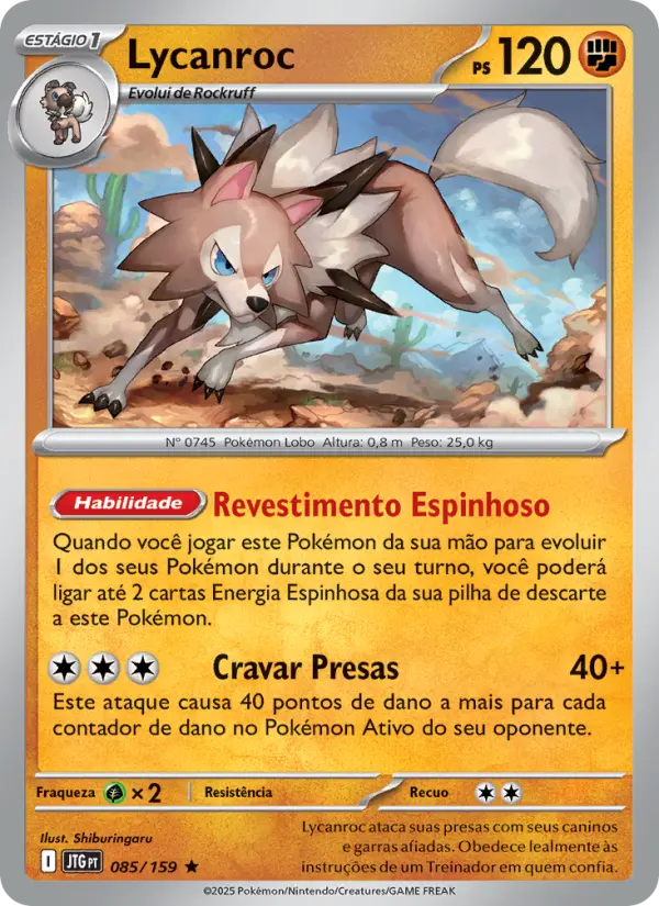 Carta Lycanroc, número 085/159 da coleção Amigos de Jornada