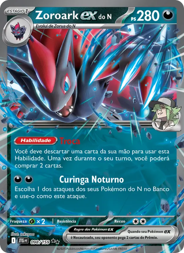 Carta Zoroark ex do N, número 098/159 da coleção Amigos de Jornada