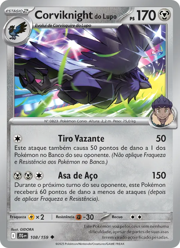 Carta Corviknight do Lupo, número 108/159 da coleção Amigos de Jornada