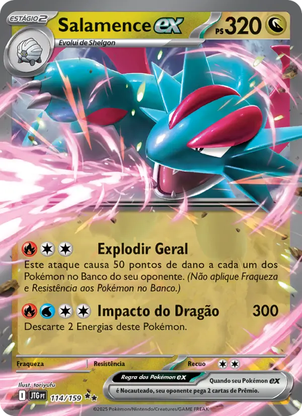 Carta Salamence ex, número 114/159 da coleção Amigos de Jornada