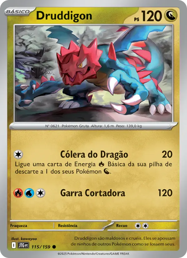 Carta Druddigon, número 115/159 da coleção Amigos de Jornada