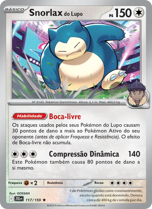 Carta Snorlax do Lupo, número 117/159 da coleção Amigos de Jornada