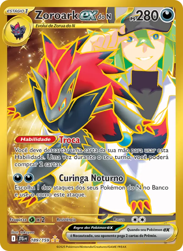 Carta Zoroark ex do N, número 189/159 da coleção Amigos de Jornada