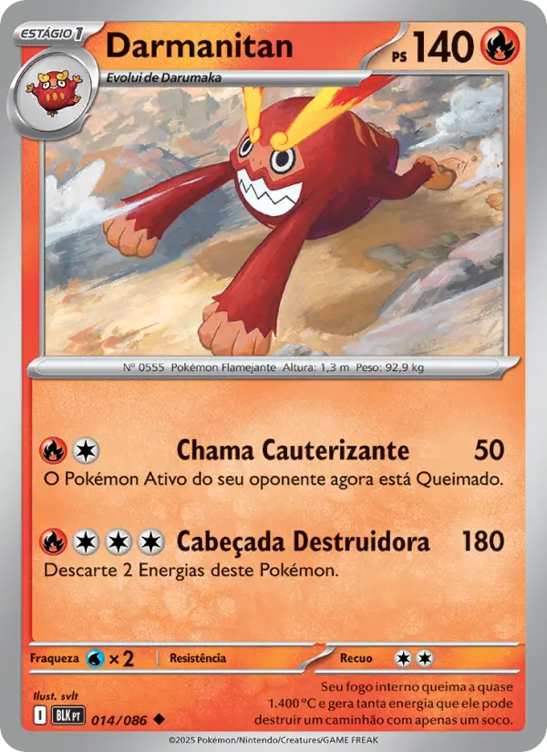 Carta Darmanitan, número 014/86 da coleção Raio Preto