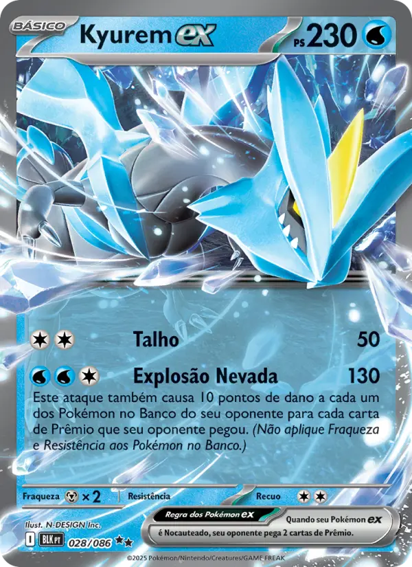 Carta Kyurem ex, número 028/86 da coleção Raio Preto