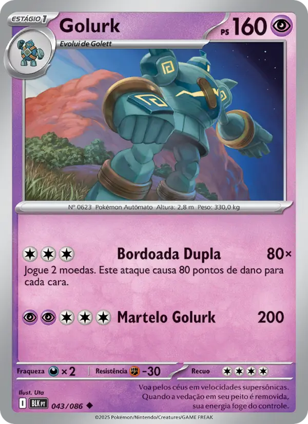 Carta Golurk, número 043/86 da coleção Raio Preto