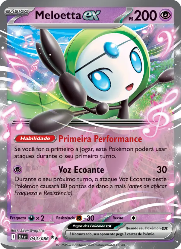Carta Meloetta ex, número 044/86 da coleção Raio Preto