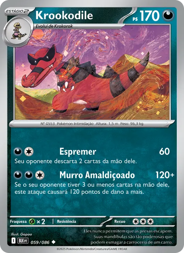 Carta Krookodile, número 059/86 da coleção Raio Preto