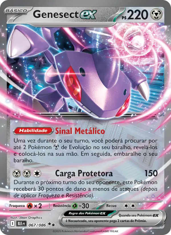 Carta Genesect ex, número 067/86 da coleção Raio Preto