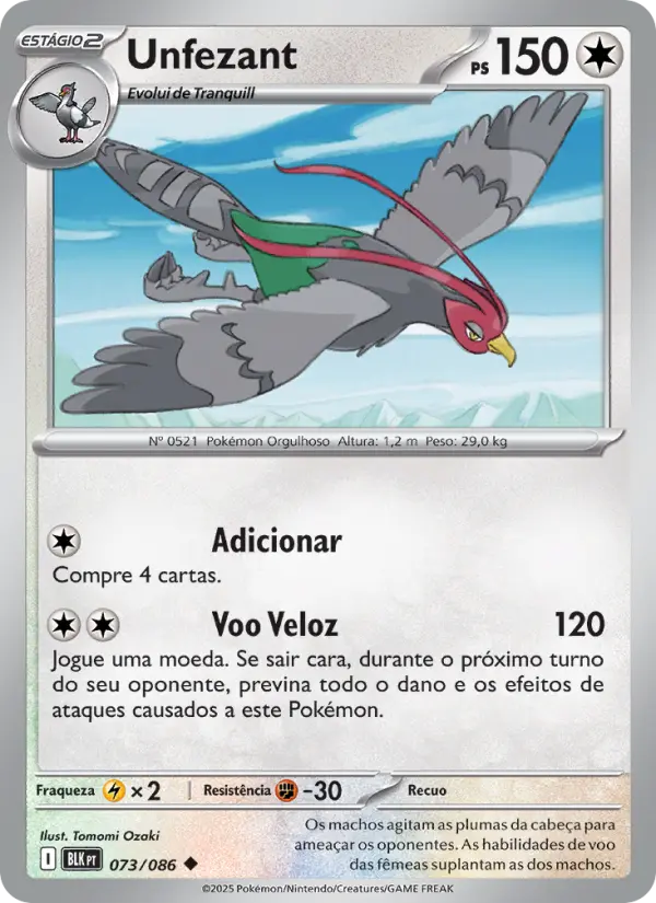 Carta Unfezant, número 073/86 da coleção Raio Preto