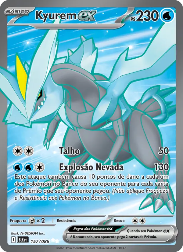 Carta Kyurem ex, número 157/86 da coleção Raio Preto