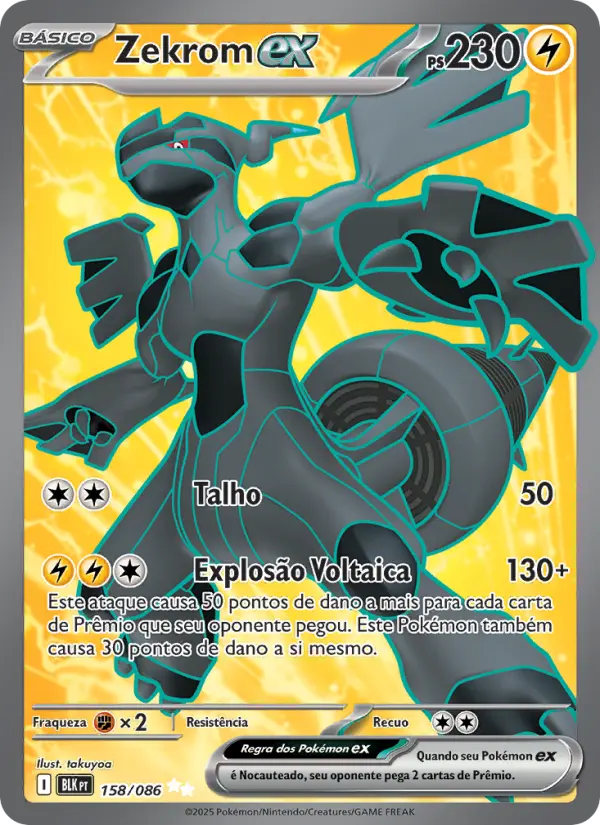 Carta Zekrom ex, número 158/86 da coleção Raio Preto