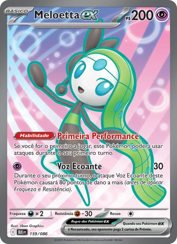 Carta Meloetta ex, número 159/86 da coleção Raio Preto