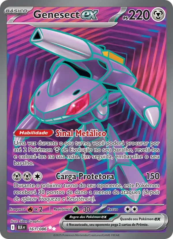 Carta Genesect ex, número 161/86 da coleção Raio Preto