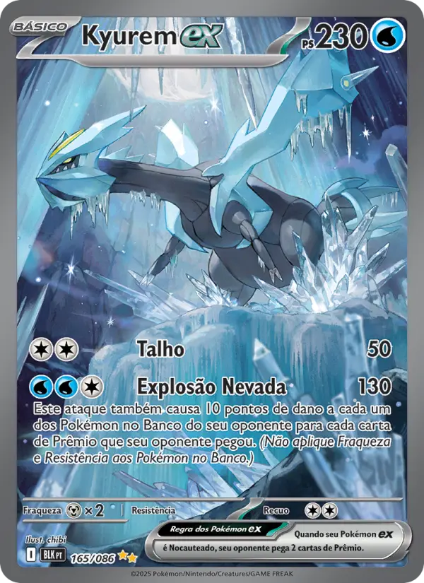 Carta Kyurem ex, número 165/86 da coleção Raio Preto